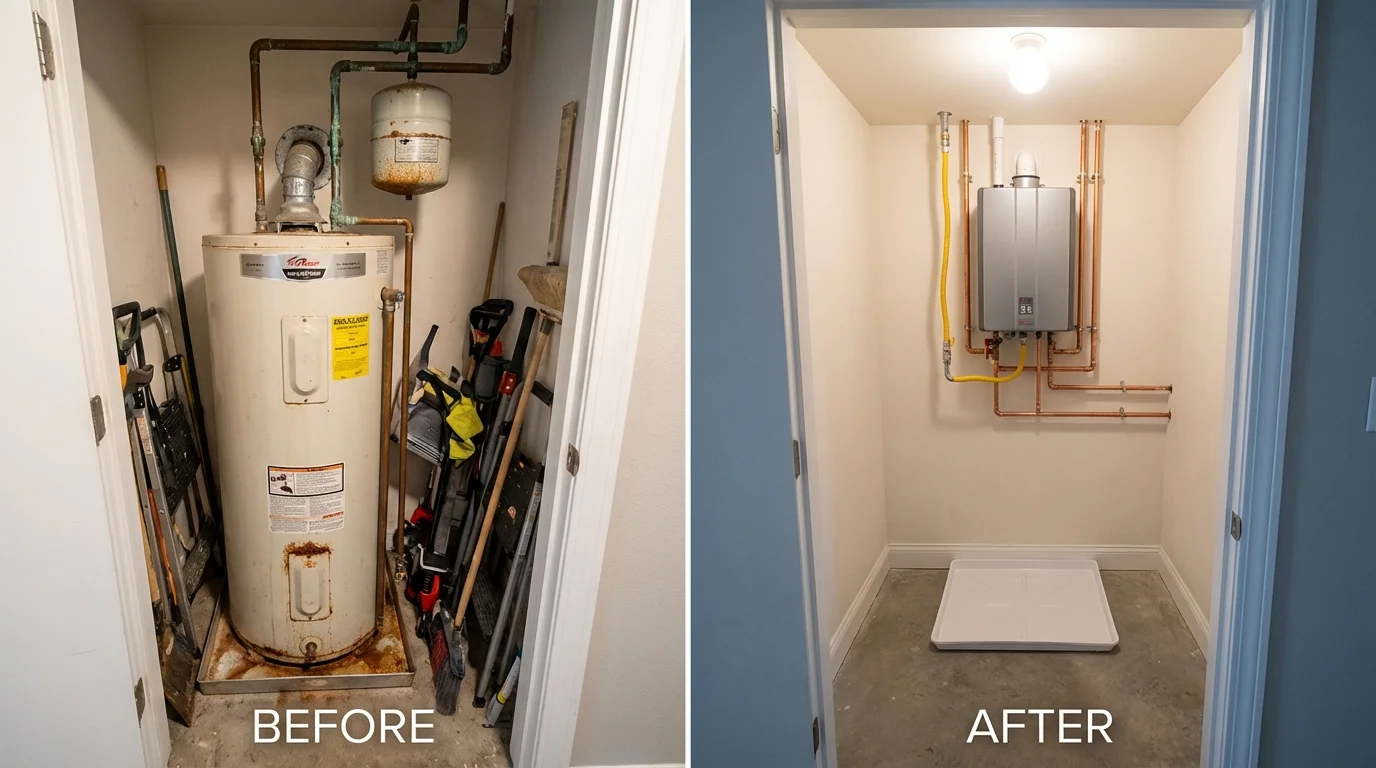 Tank water heater versus wall-mounted tankless unit comparison for Oconto, WI homeowners