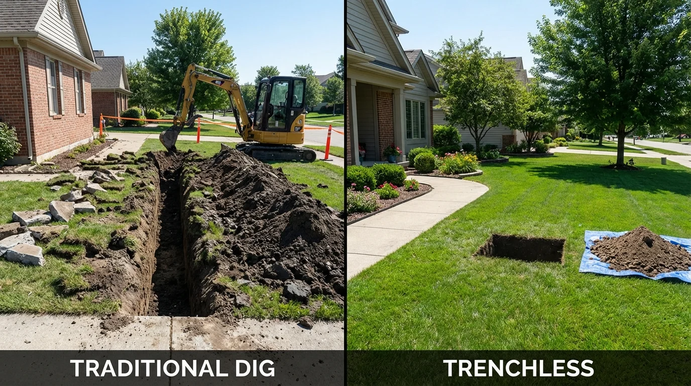Trenchless sewer repair with minimal yard damage versus traditional excavation in Oconto, WI